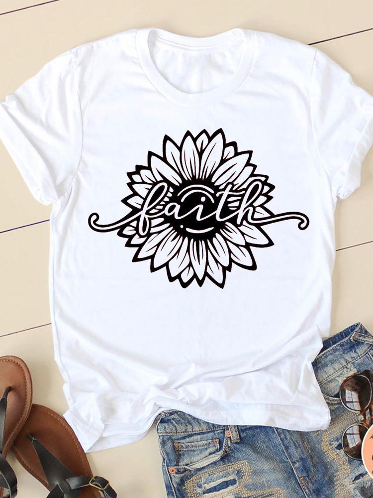 Women's Round Neck Printed Top T-shirt With Short Sleeves - Sweet Vision LLC