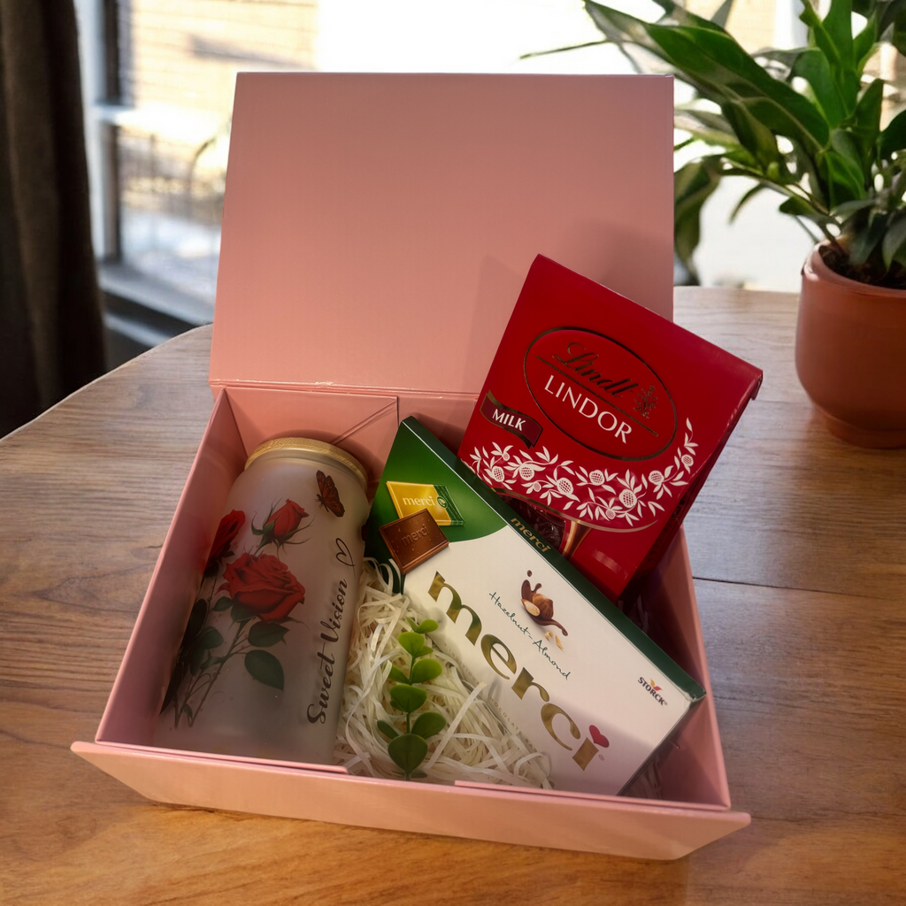 Custom name Gift box, sublimation frosted glass cup 16oz, red roses. Just for you - Sweet Vision LLC