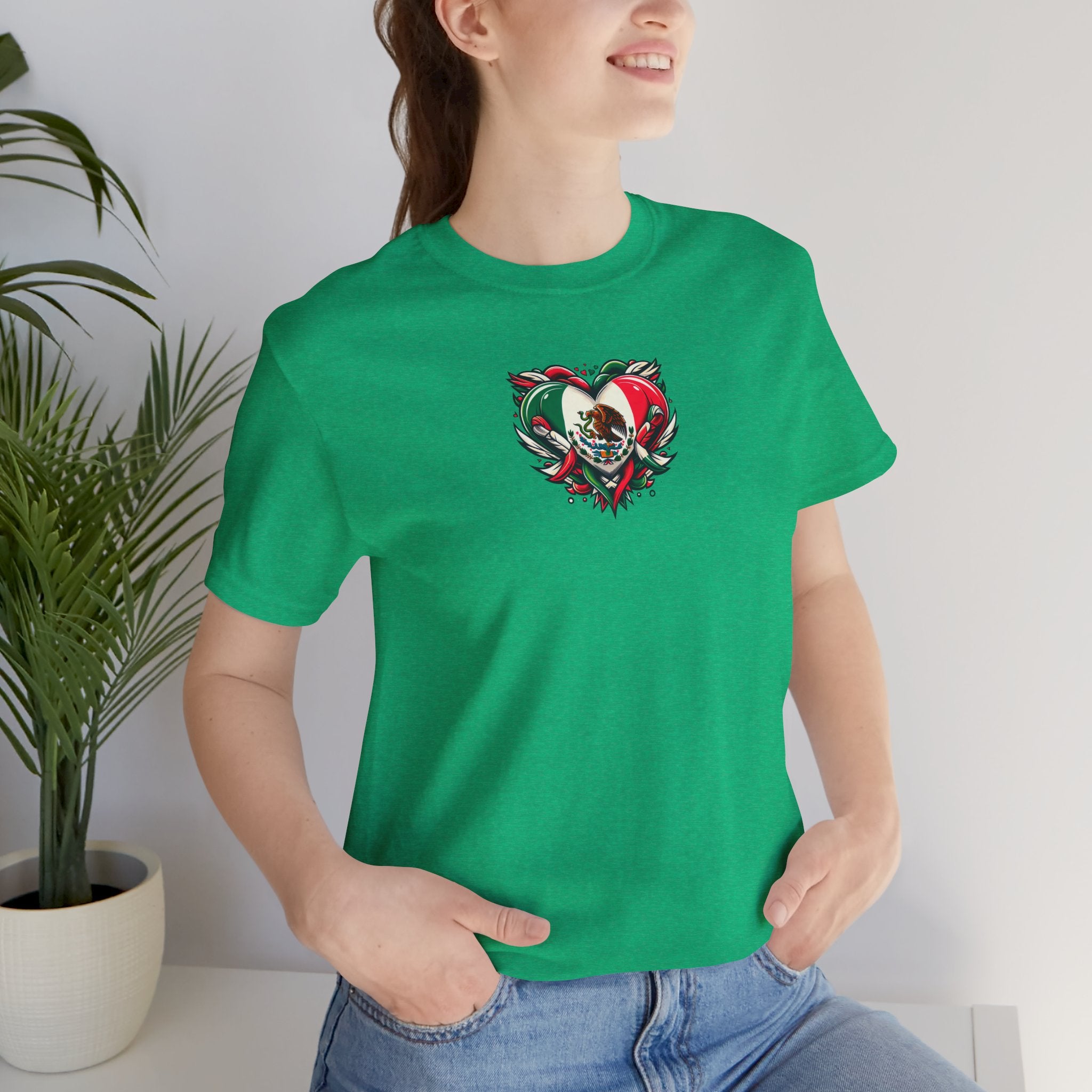 MEXICO heart flag, Love Heart Graphic Unisex Jersey Tee - Perfect for Holidays & Celebrations - Sweet Vision LLC