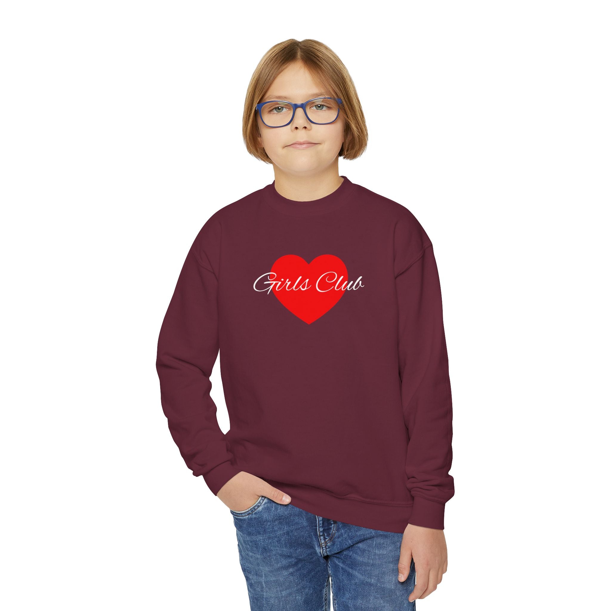 Kids Heart Design Sweatshirt- Cozy Crewneck for Everyday Wear, Girls Club