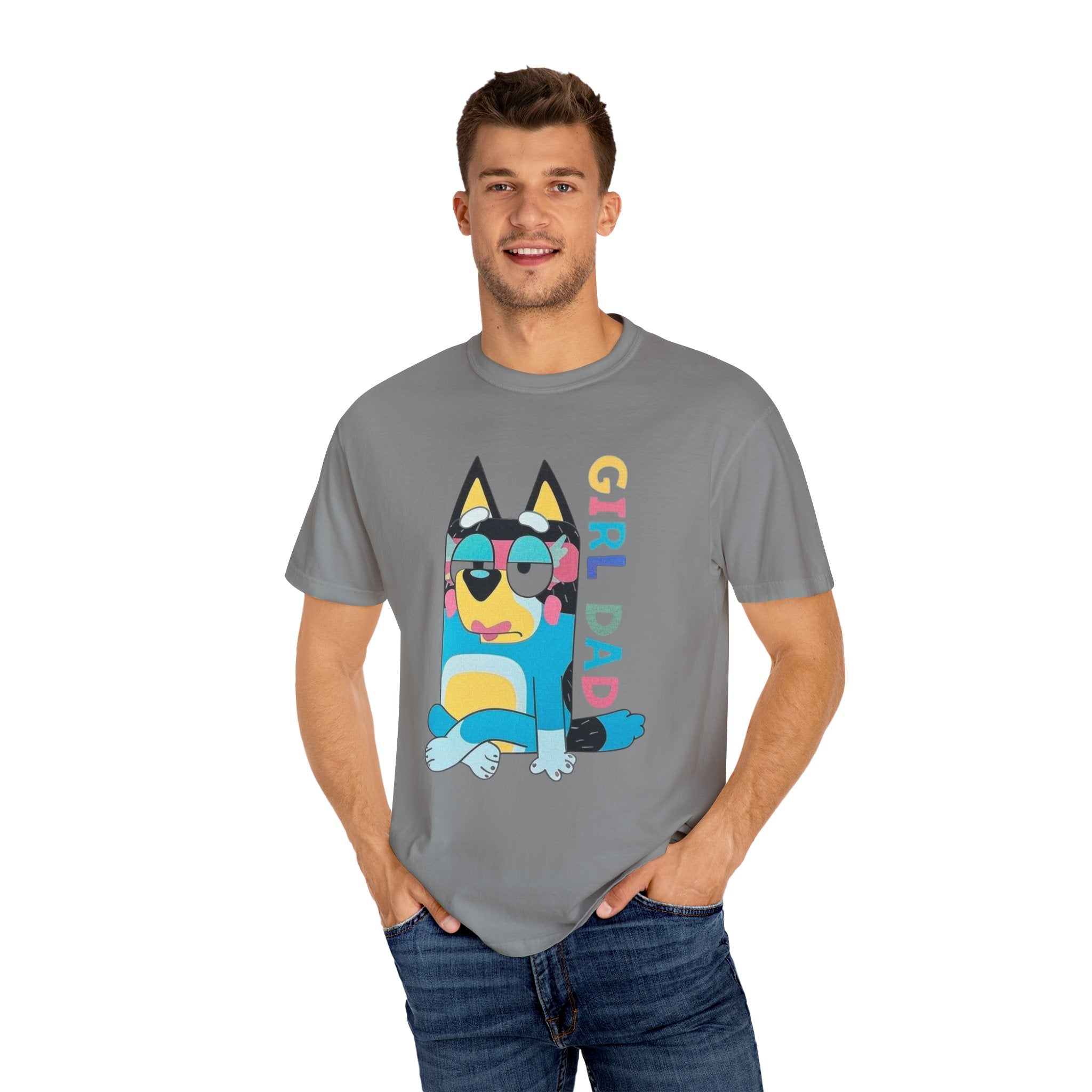 Colorful Girl Dad T-Shirt, Fun Dad Shirt, Unisex Tee for Dads, Cartoon Graphic Tee, Gift for Father's Day, Casual Wear - Sweet Vision LLC