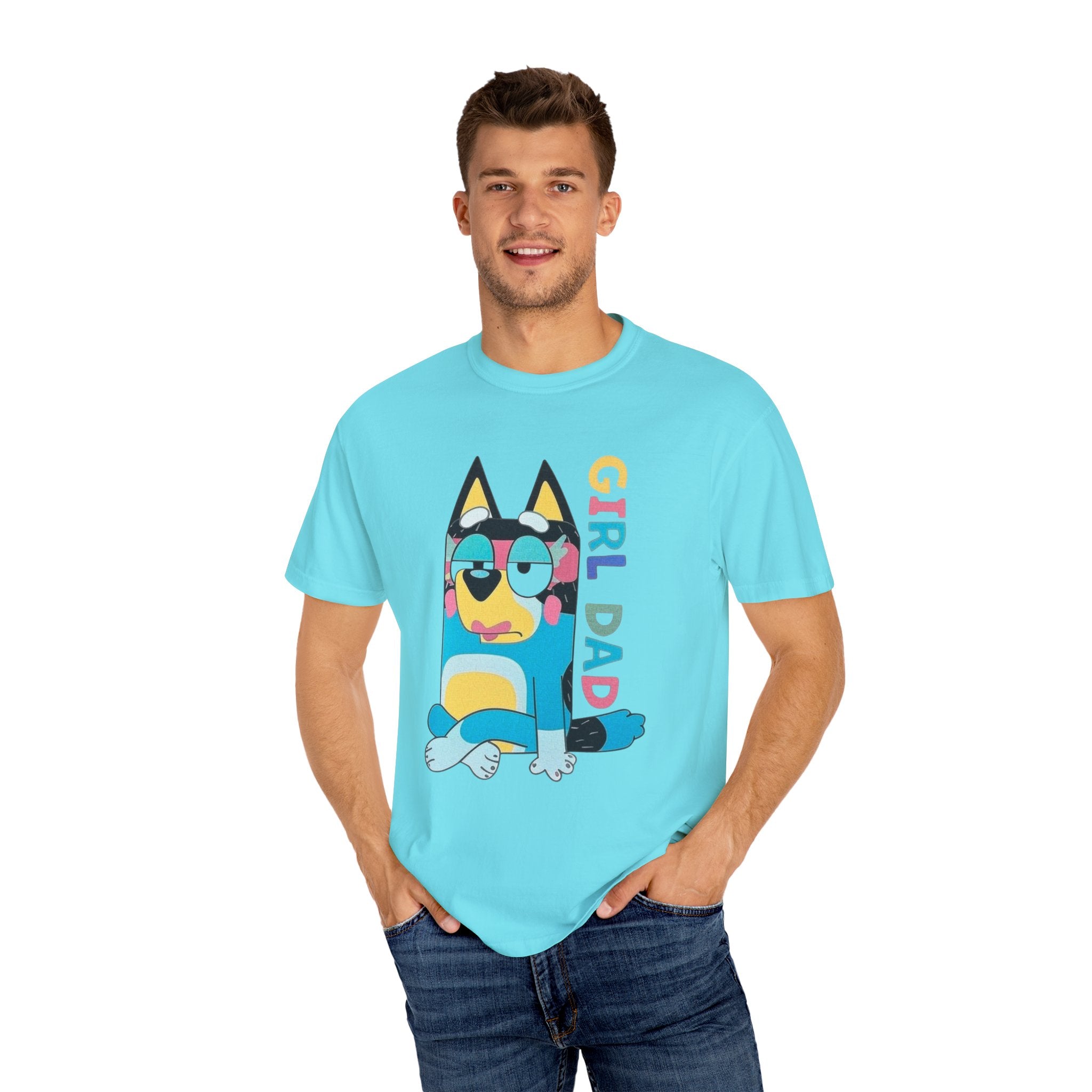 Colorful Girl Dad T-Shirt, Fun Dad Shirt, Unisex Tee for Dads, Cartoon Graphic Tee, Gift for Father's Day, Casual Wear - Sweet Vision LLC