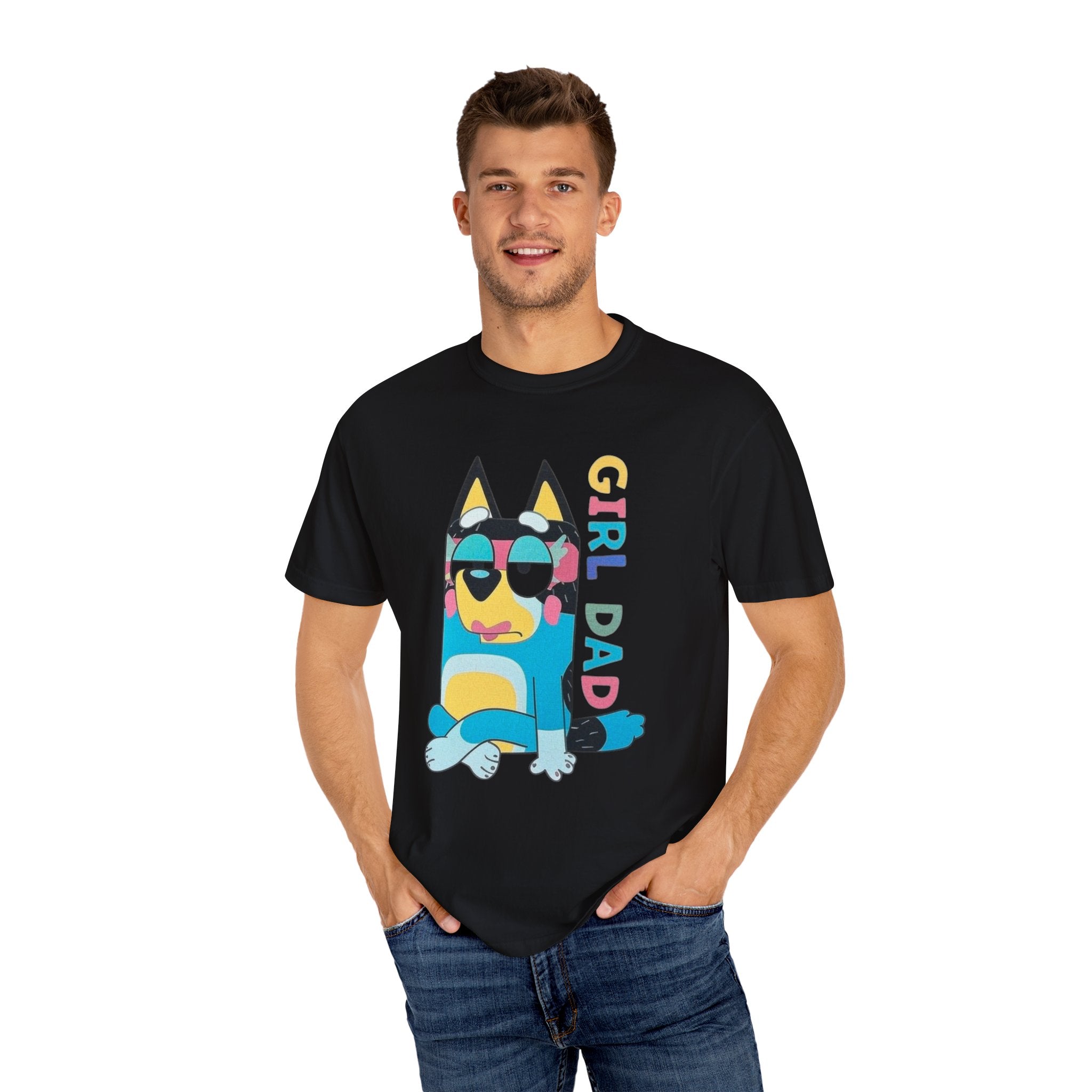 Colorful Girl Dad T-Shirt, Fun Dad Shirt, Unisex Tee for Dads, Cartoon Graphic Tee, Gift for Father's Day, Casual Wear - Sweet Vision LLC