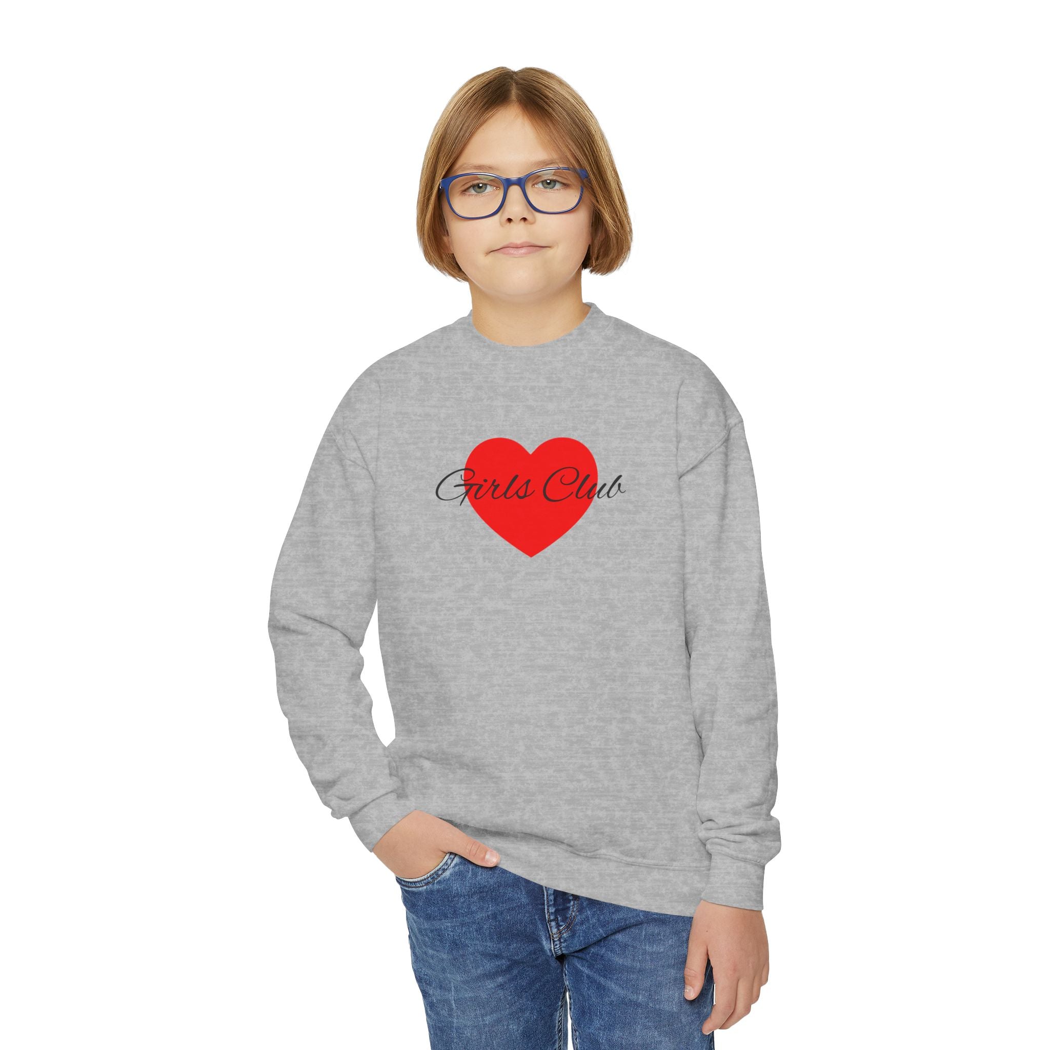 Kids Heart Design Sweatshirt- Cozy Crewneck for Everyday Wear, Girls Club