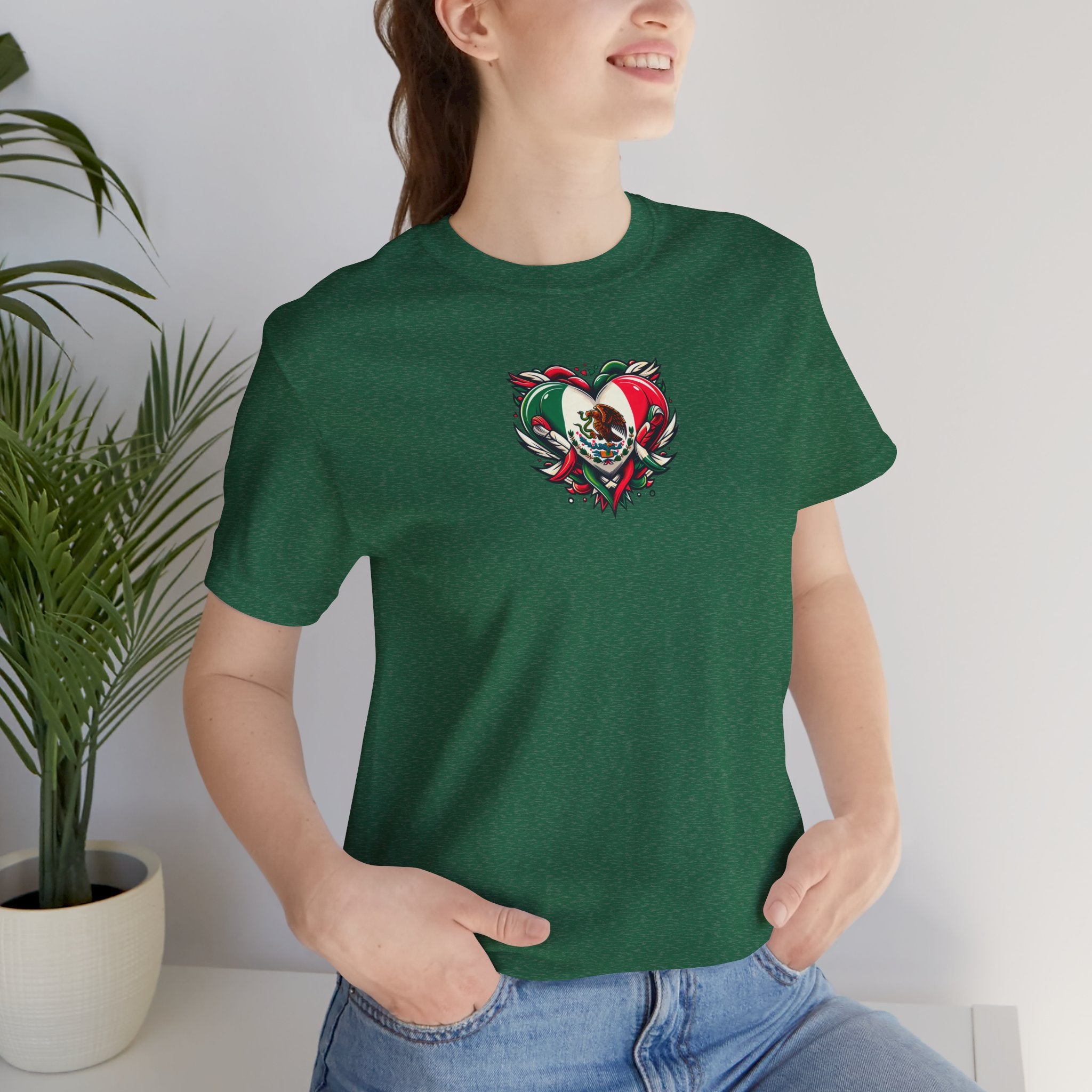 MEXICO heart flag, Love Heart Graphic Unisex Jersey Tee - Perfect for Holidays & Celebrations - Sweet Vision LLC