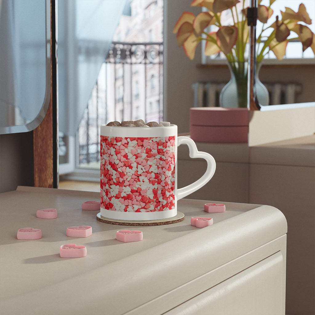 Heart-Shaped Mug, mug with lid and spoon, heart handle Sublimation mug - Sweet Vision LLC