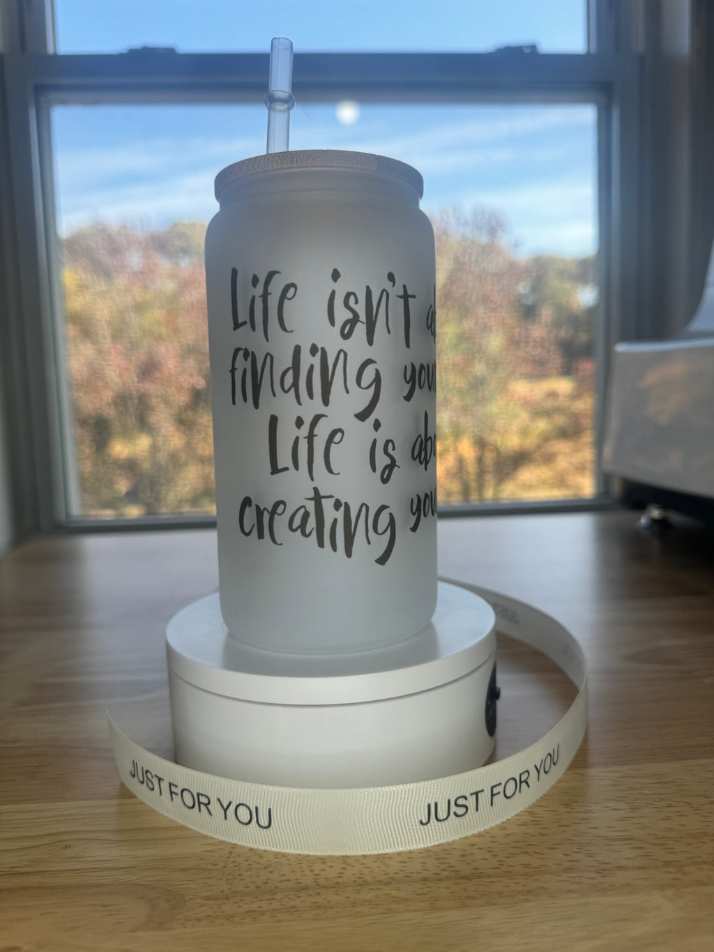 Frosted glass cup with lid and straw 16oz, Iced Coffee, Scorpio zodiac sign, Coffee lover, Glass Tumbler, Birthday gift - Sweet Vision LLC