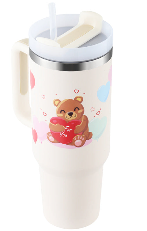 40 Oz Tumbler With Handle Straw Insulated, Stainless Steel Spill Proof Vacuum Coffee Cup Tumbler With Lid Tapered Mug Gifts For Valentine Lover Suitable For Car Gym Office Travel - Sweet Vision LLC