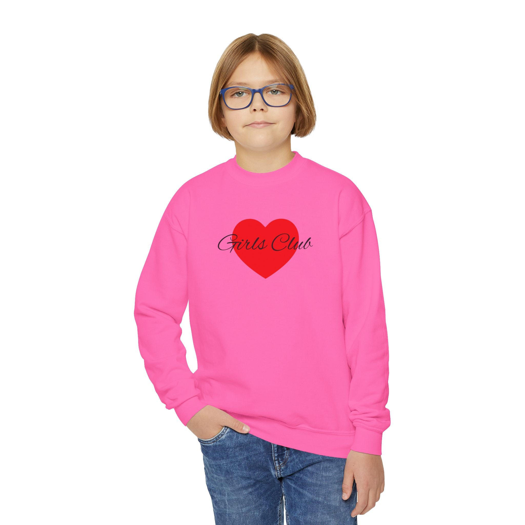 Kids Heart Design Sweatshirt- Cozy Crewneck for Everyday Wear, Girls Club