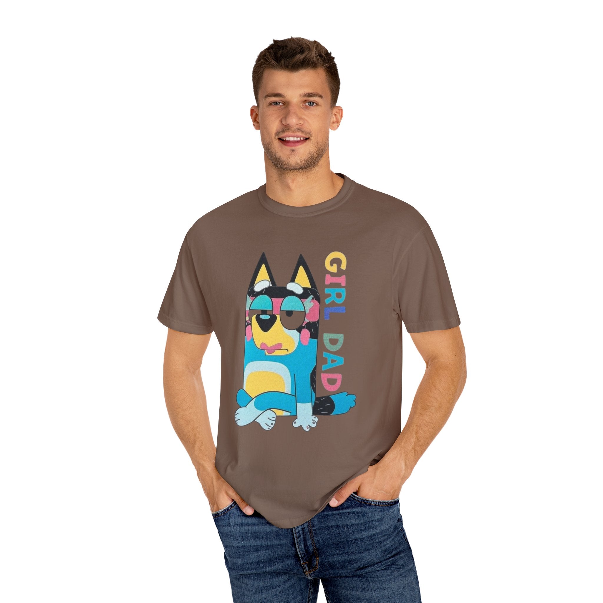 Colorful Girl Dad T-Shirt, Fun Dad Shirt, Unisex Tee for Dads, Cartoon Graphic Tee, Gift for Father's Day, Casual Wear - Sweet Vision LLC