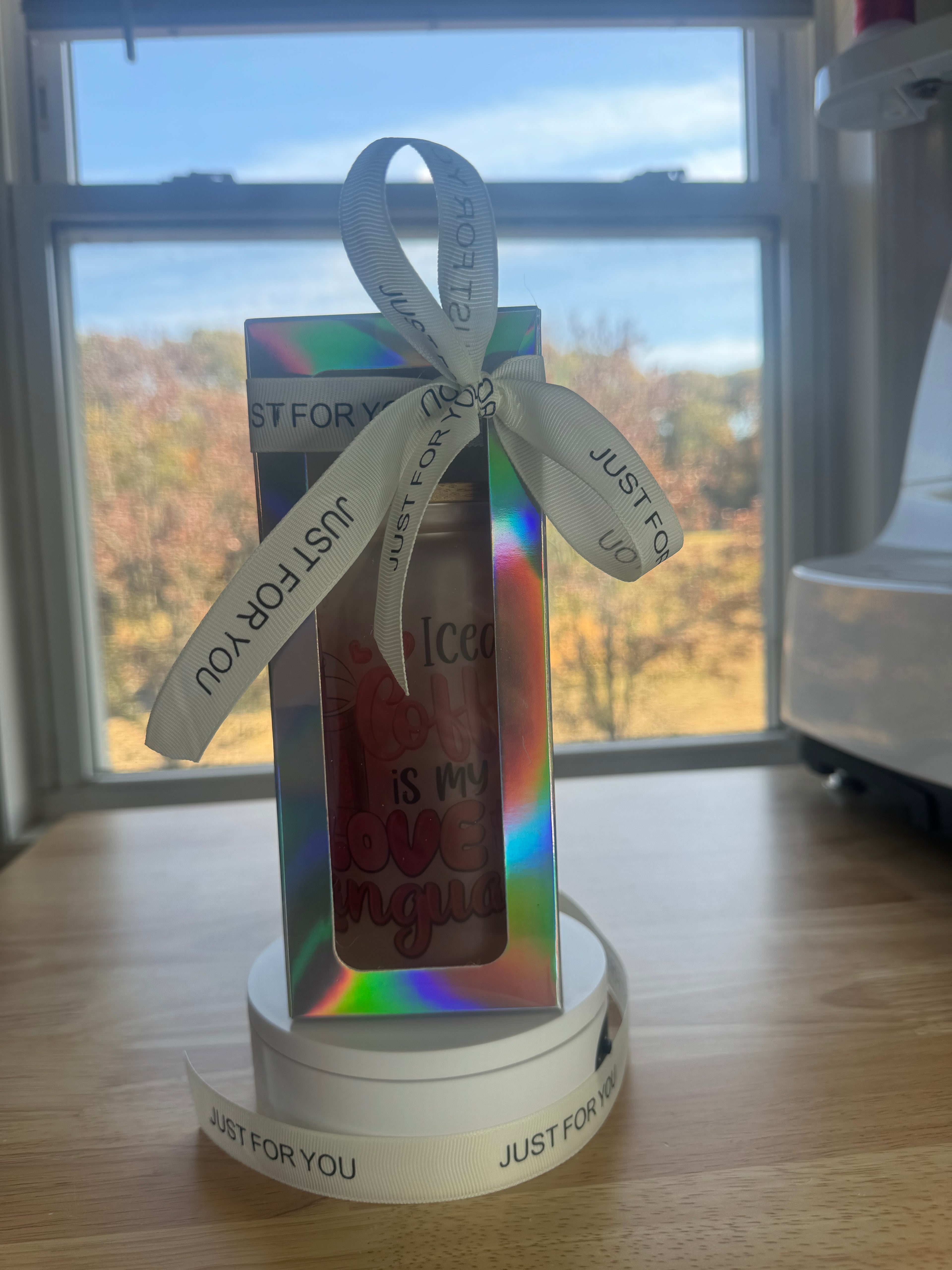 Gift box sublimation frosted glass cup 16oz, Iced coffee is my love language. Just for you - Sweet Vision LLC