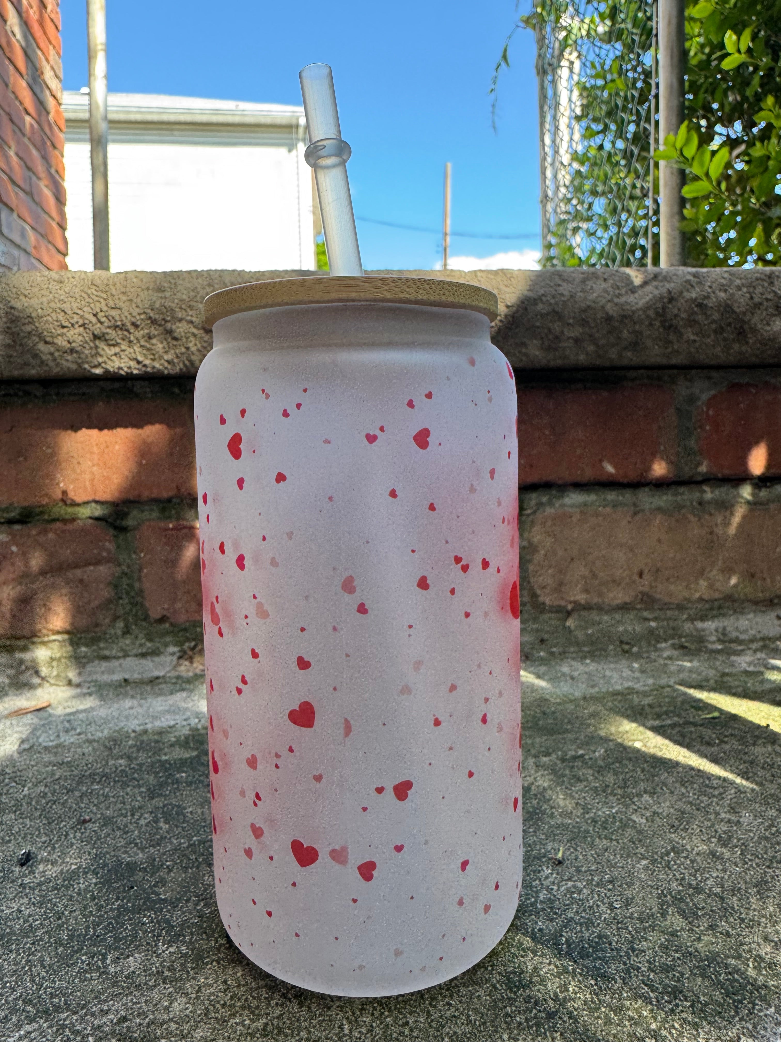 Frosted glass cup with lid and straw, Mom Life