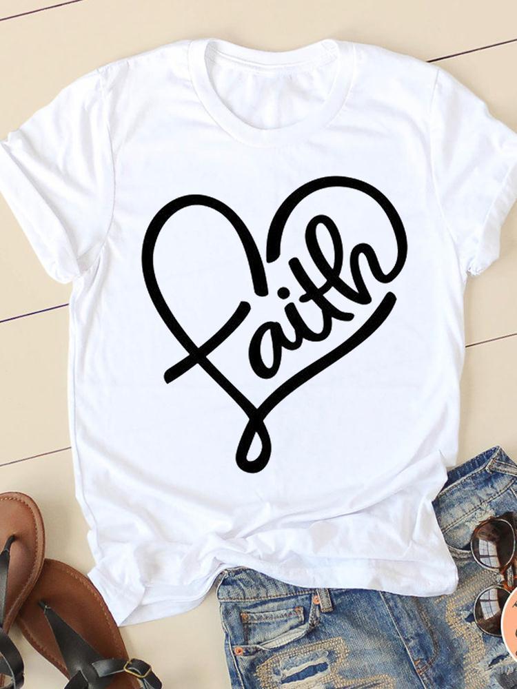 Women's Round Neck Printed Top T-shirt With Short Sleeves - Sweet Vision LLC