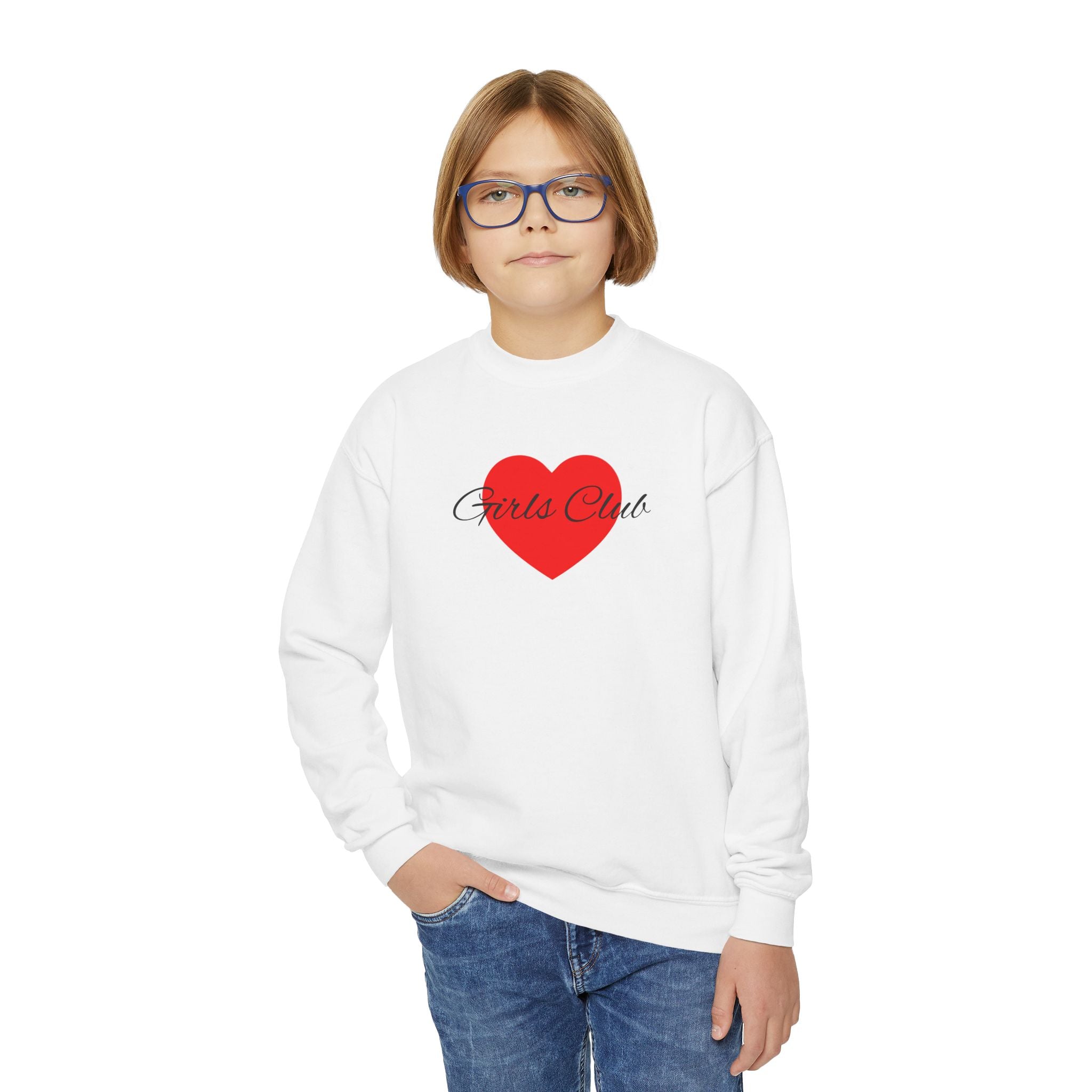 Kids Heart Design Sweatshirt- Cozy Crewneck for Everyday Wear, Girls Club