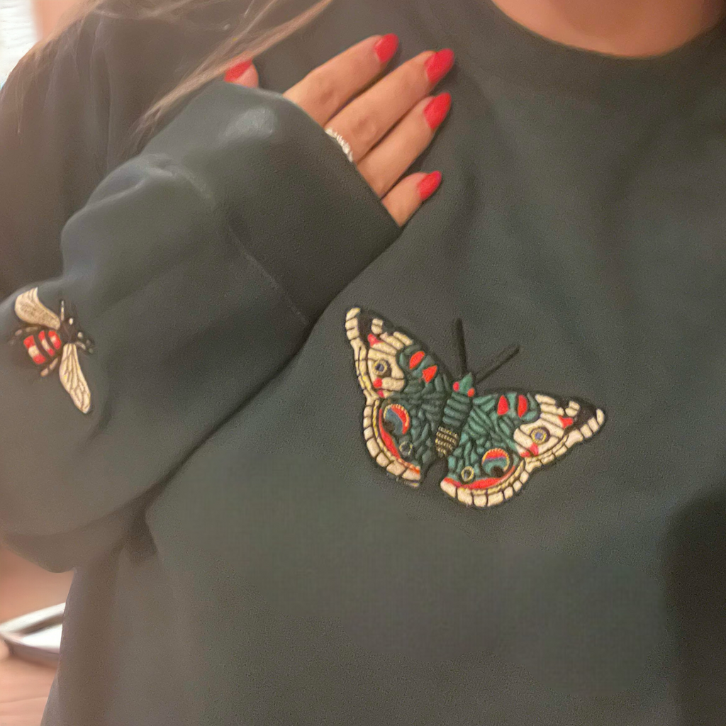 Butterfly & Bee Embroidered Sweatshirt - Sweet Vision LLC