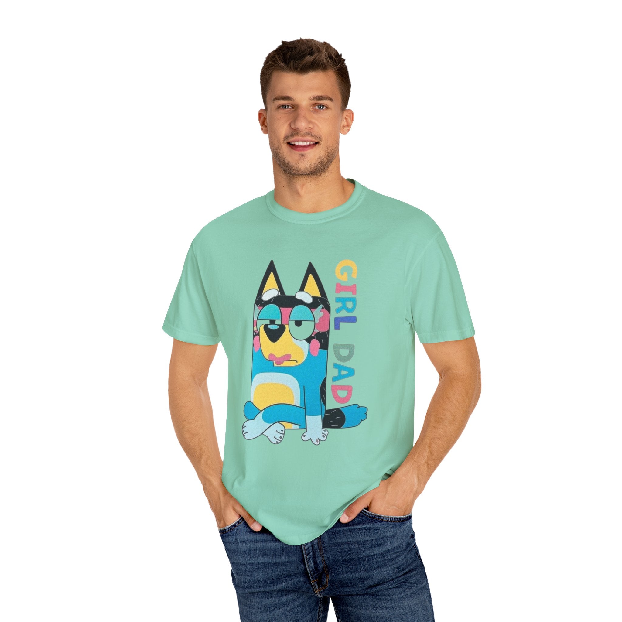 Colorful Girl Dad T-Shirt, Fun Dad Shirt, Unisex Tee for Dads, Cartoon Graphic Tee, Gift for Father's Day, Casual Wear - Sweet Vision LLC