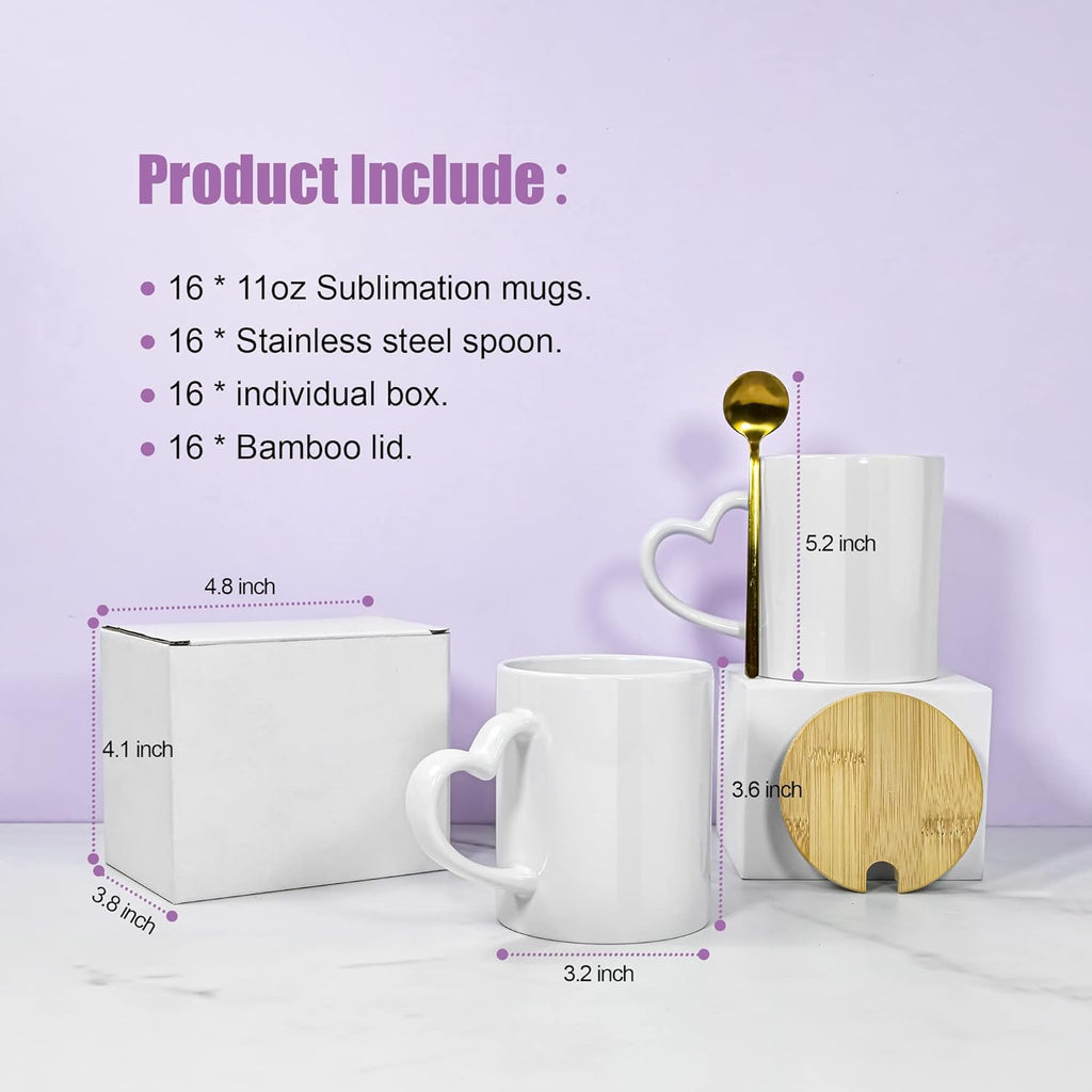 Couples Wedding mug, Sublimation mug with lid and spoon, heart handle - Sweet Vision LLC