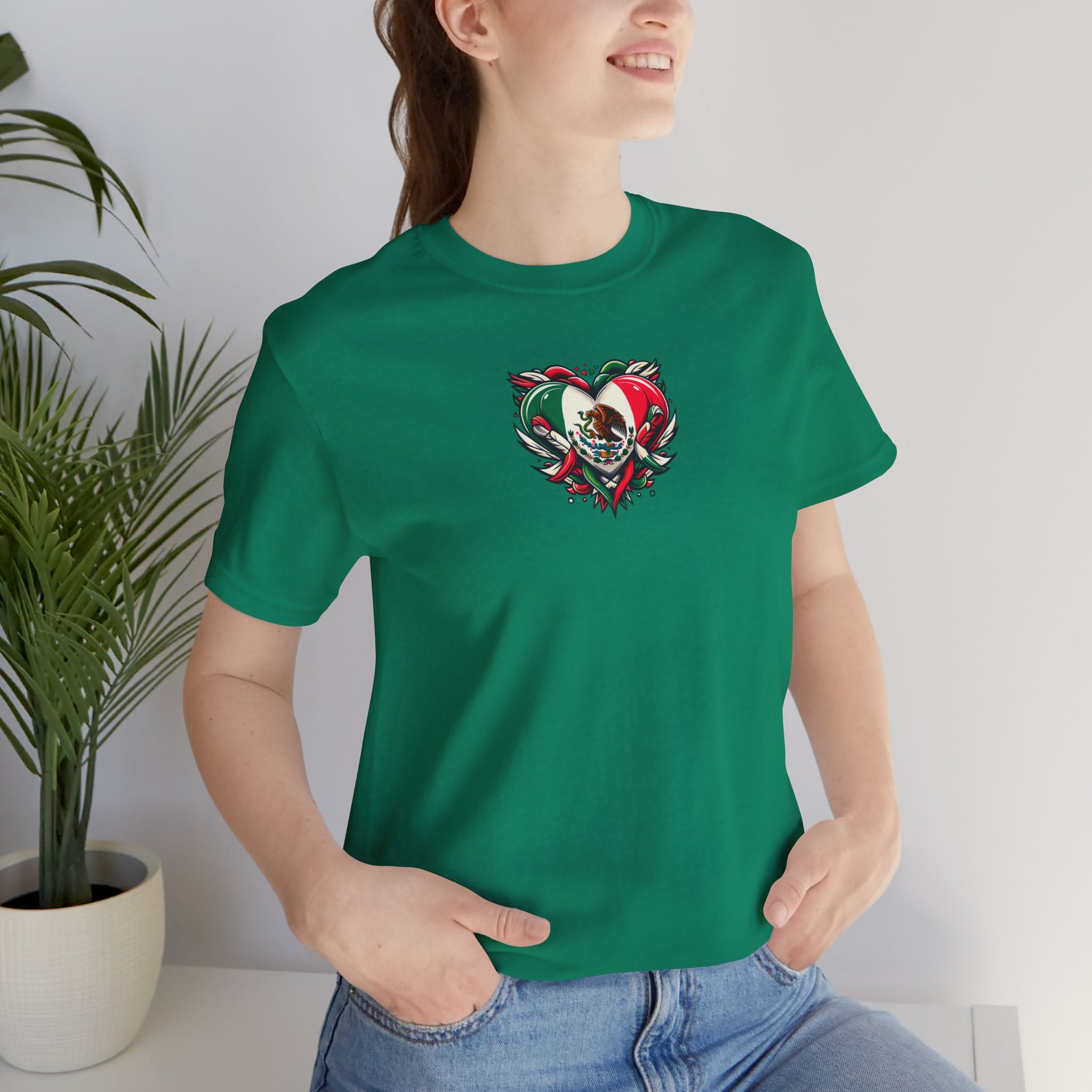 MEXICO heart flag, Love Heart Graphic Unisex Jersey Tee - Perfect for Holidays & Celebrations - Sweet Vision LLC