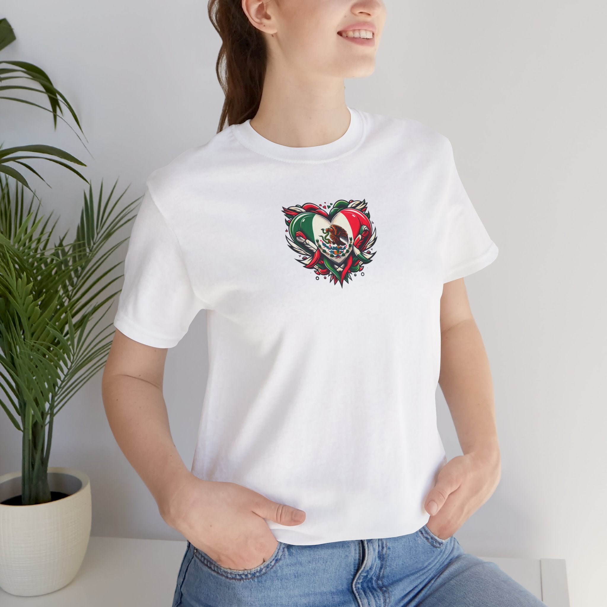 MEXICO heart flag, Love Heart Graphic Unisex Jersey Tee - Perfect for Holidays & Celebrations - Sweet Vision LLC