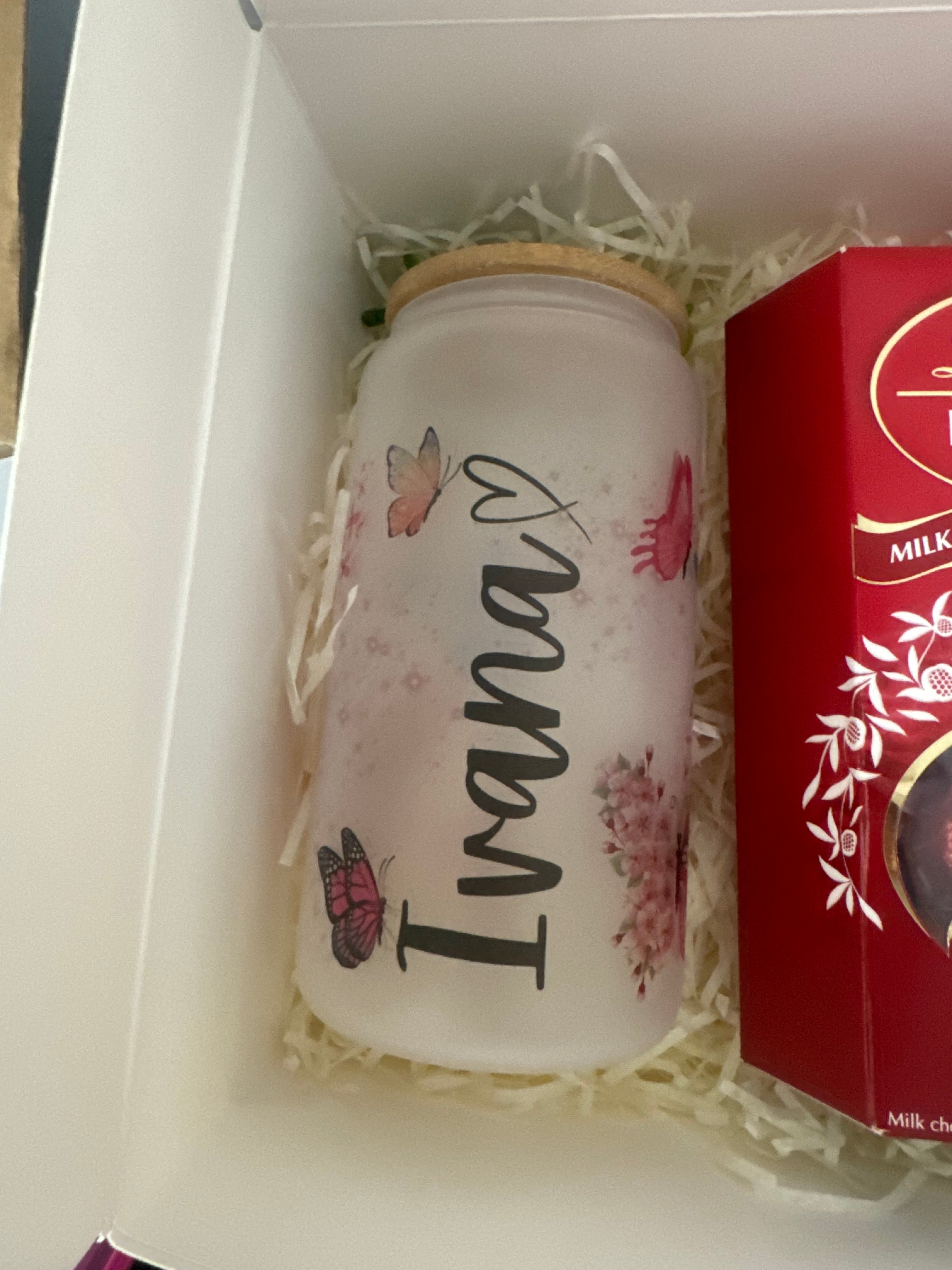 Custom name Gift box, sublimation frosted glass cup 16oz, Iced coffee is my love language. Just for you - Sweet Vision LLC