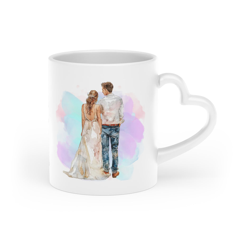 Couples Wedding mug, Sublimation mug with lid and spoon, heart handle - Sweet Vision LLC