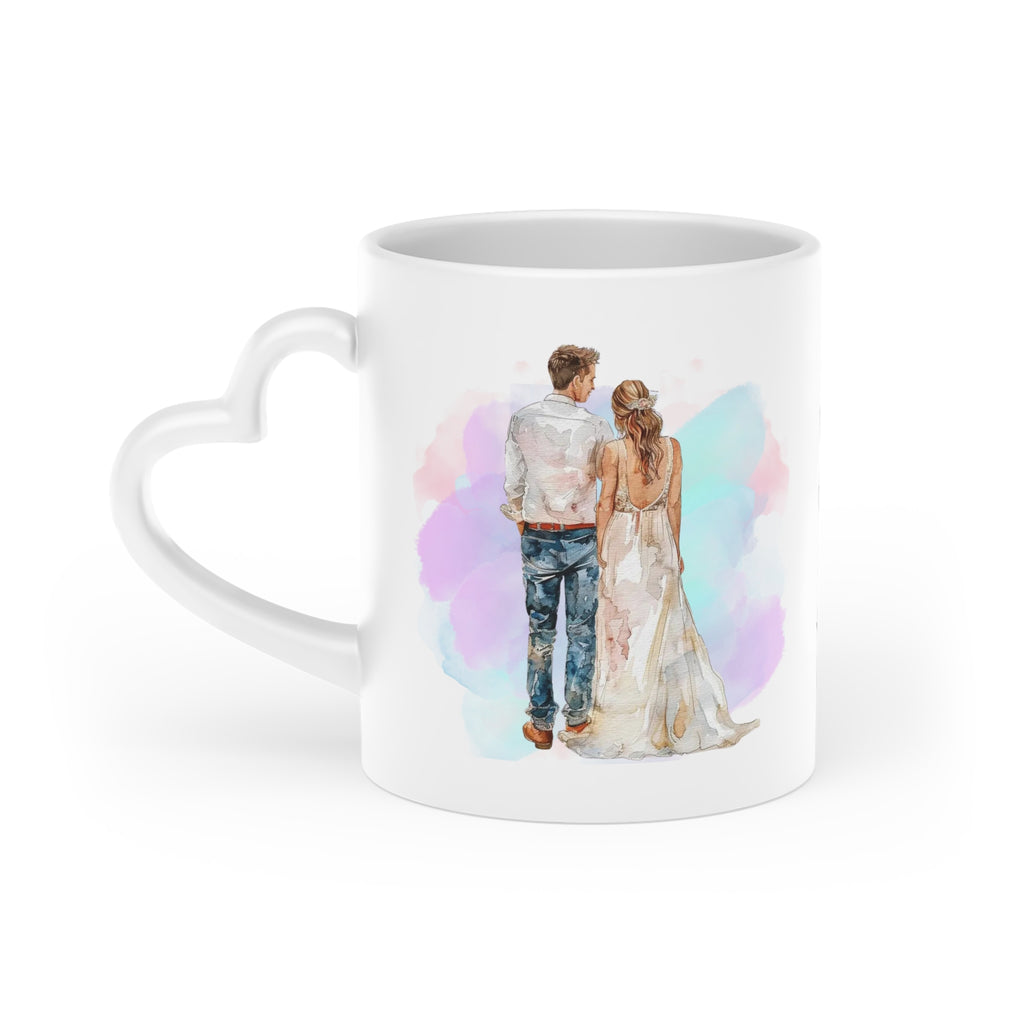 Couples Wedding mug, Sublimation mug with lid and spoon, heart handle - Sweet Vision LLC