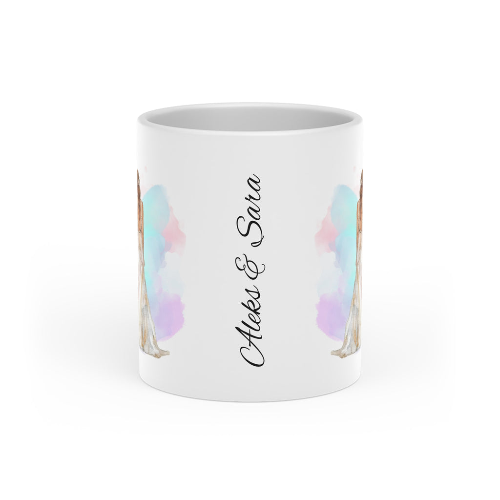 Couples Wedding mug, Sublimation mug with lid and spoon, heart handle - Sweet Vision LLC