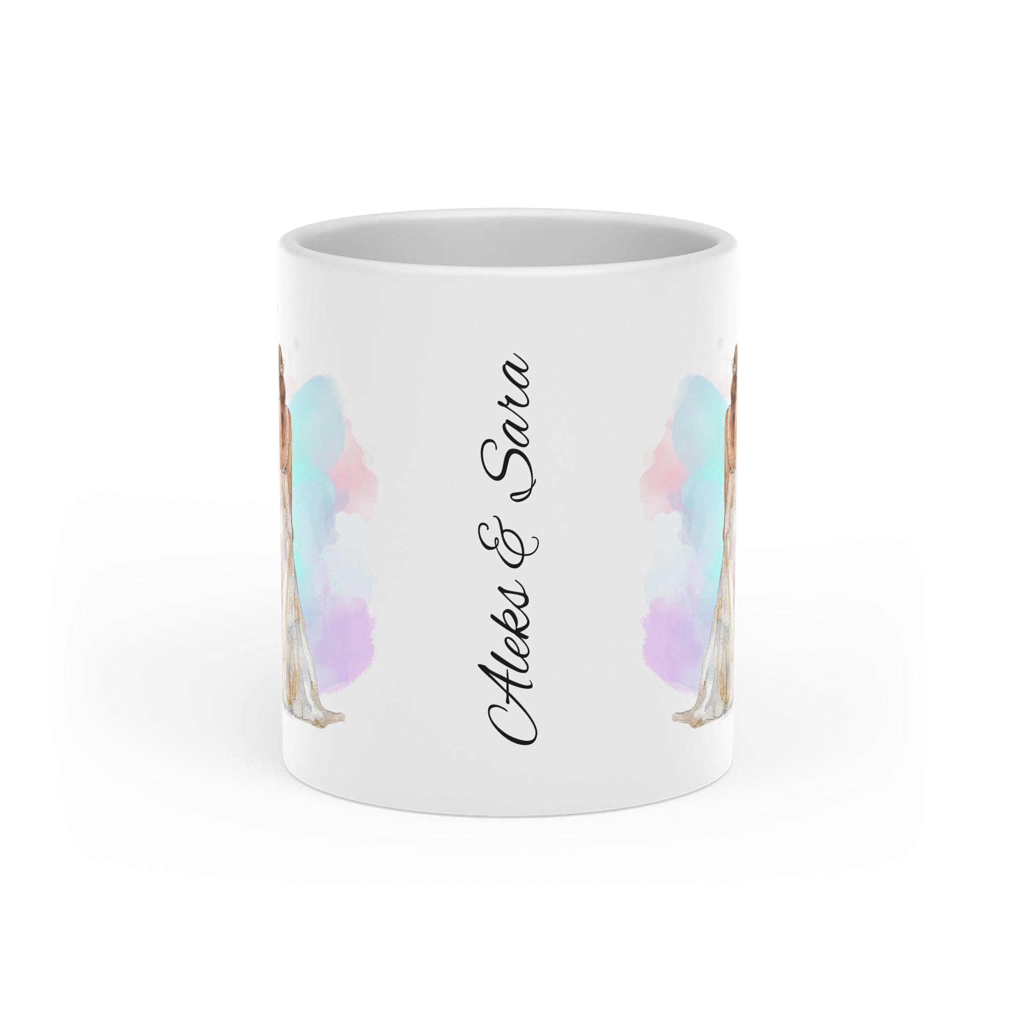 Couples Wedding mug, Sublimation mug with lid and spoon, heart handle - Sweet Vision LLC