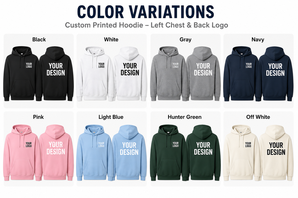 Custom Printed Hoodie – Left Chest & Back Logo