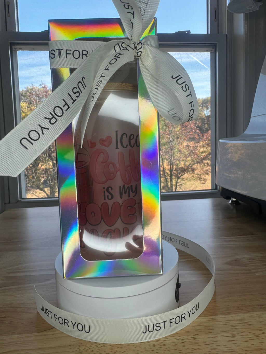 Gift box sublimation frosted glass cup 16oz, Iced coffee is my love language. Just for you - Sweet Vision LLC