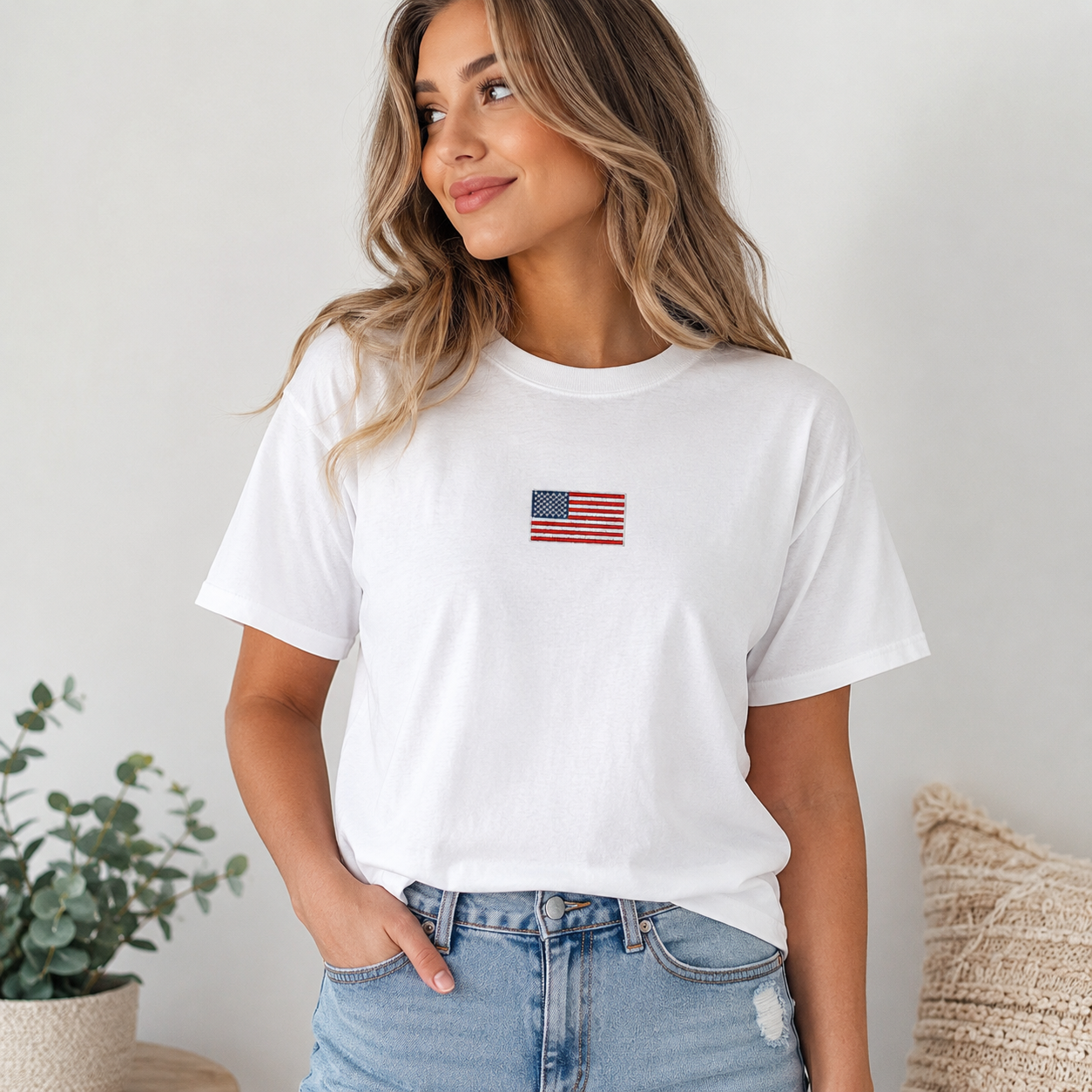 Small Flag Embroidered Tee – Custom Logo