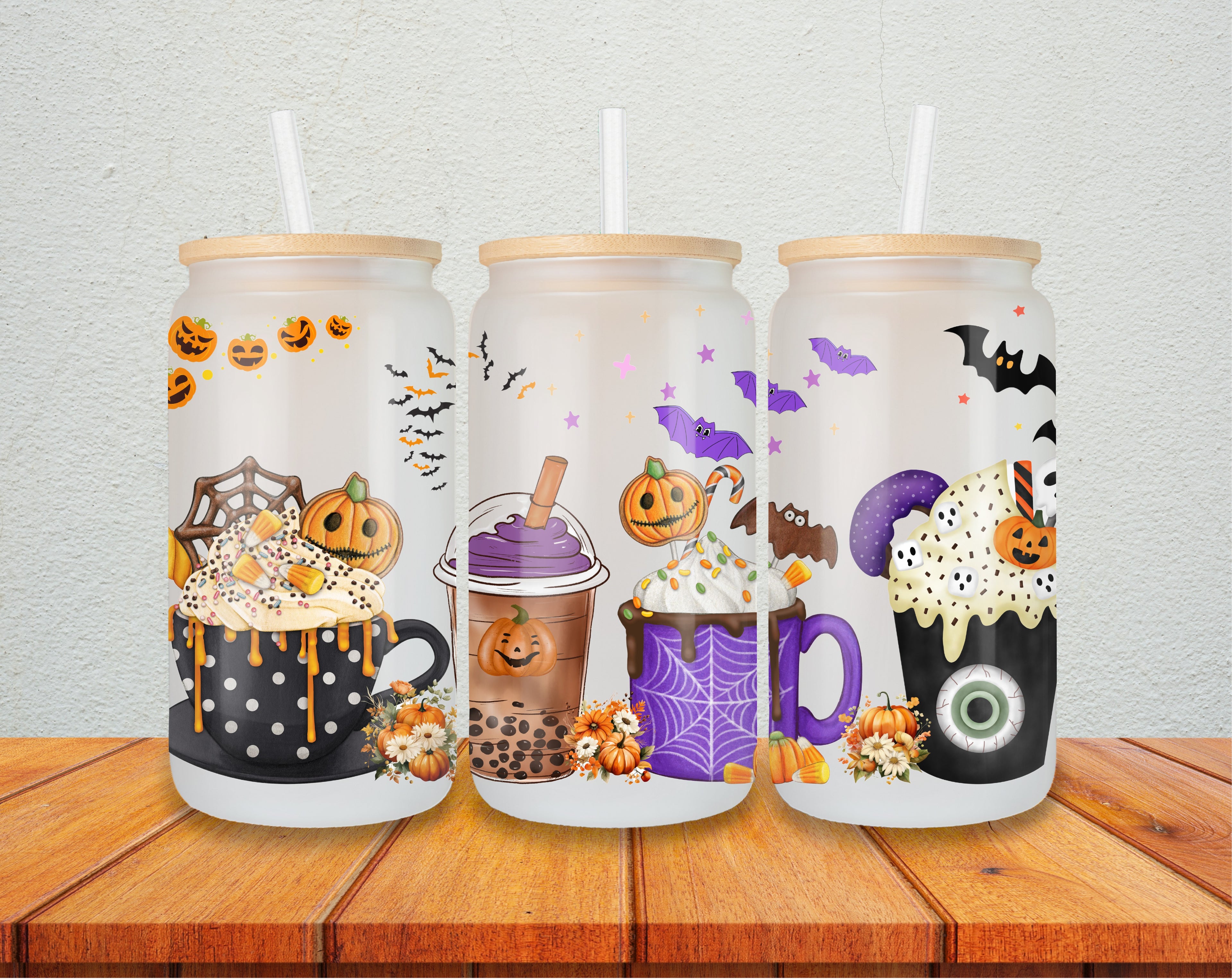Frosted glass cup 16oz, HALLOWEEN, Iced Coffee Cup, Mom iced coffee cup, Glass Tumbler (Copy)