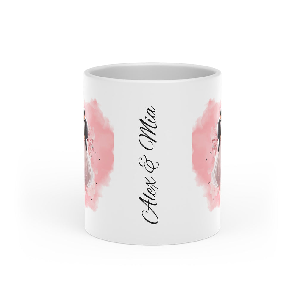 Couples Wedding mug, Sublimation mug with lid and spoon, heart handle - Sweet Vision LLC