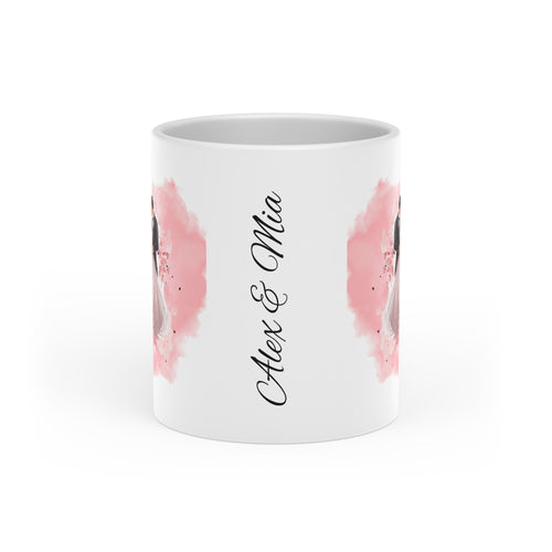 Couples Wedding mug, Sublimation mug with lid and spoon, heart handle - Sweet Vision LLC