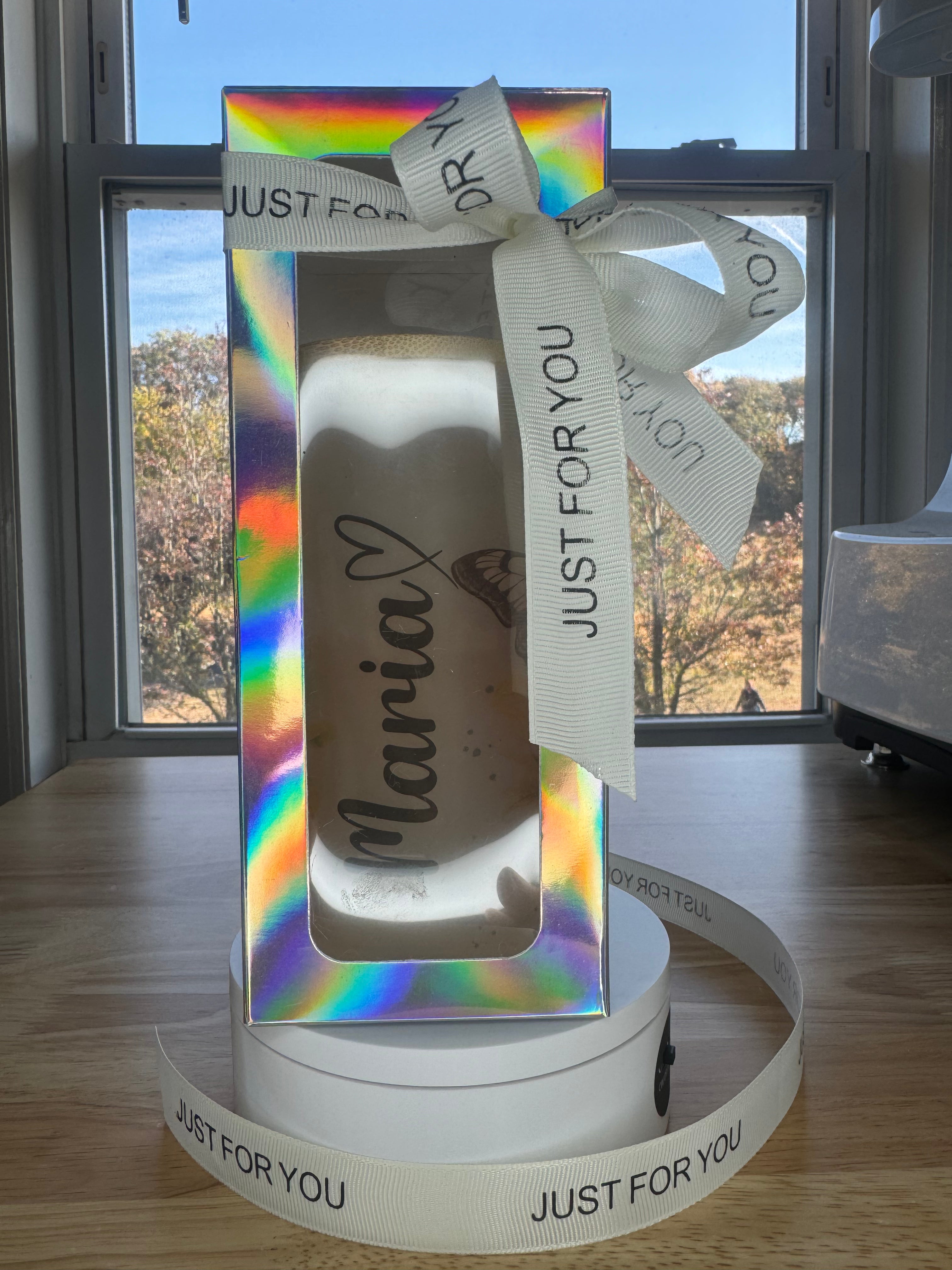 Custom personalized frosted glass cup with lid and straw 16oz - Sweet Vision LLC