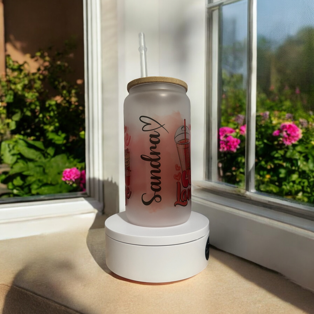 Custom personalized frosted glass cup with lid and straw 16oz, Mom iced coffee, sublimation cup - Sweet Vision LLC
