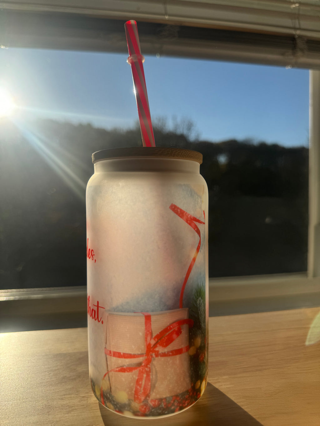 Frosted glass cup 16oz, Iced Coffee Cup,Glass Cup with Lid and, Christmas is full of miracle - Sweet Vision LLC