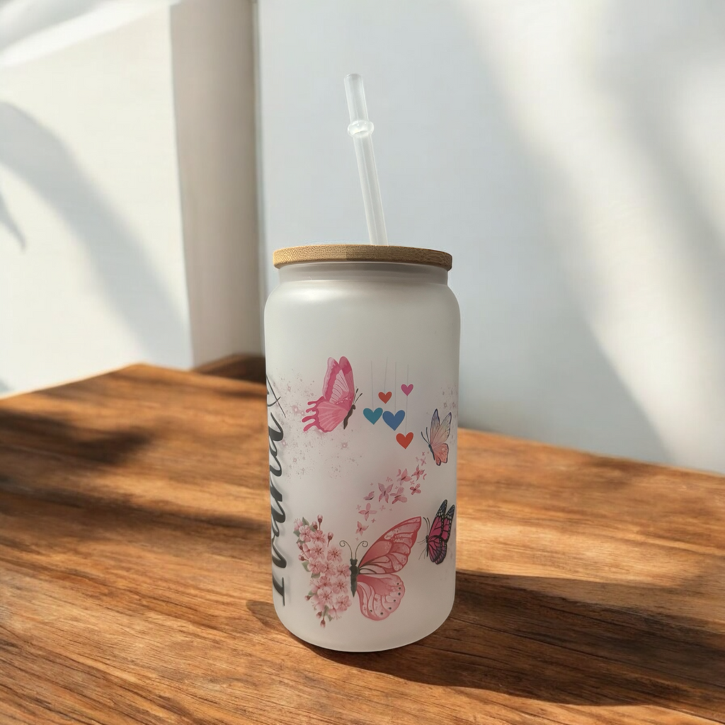 Custom name Gift box, sublimation frosted glass cup 16oz, Iced coffee is my love language. Just for you - Sweet Vision LLC