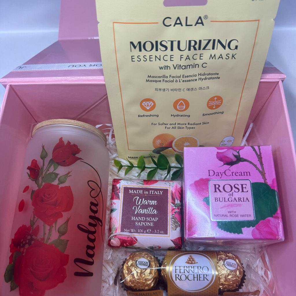 Custom name Gift box, sublimation frosted glass cup 16oz, red roses. Just for you - Sweet Vision LLC