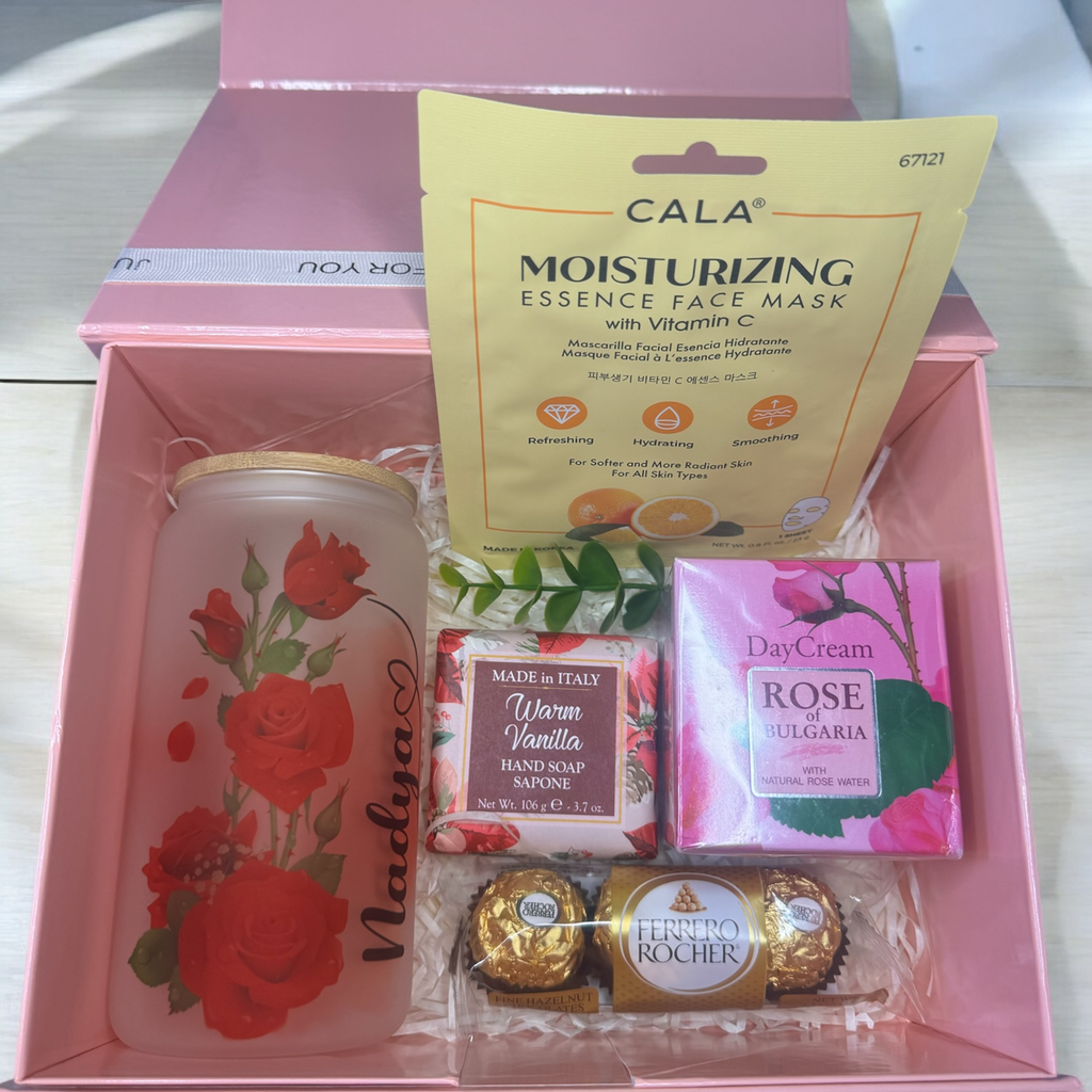 Custom name Gift box, sublimation frosted glass cup 16oz, red roses. Just for you - Sweet Vision LLC