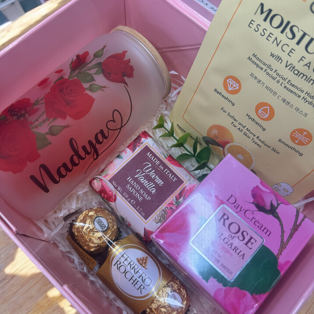 Custom name Gift box, sublimation frosted glass cup 16oz, red roses. Just for you - Sweet Vision LLC