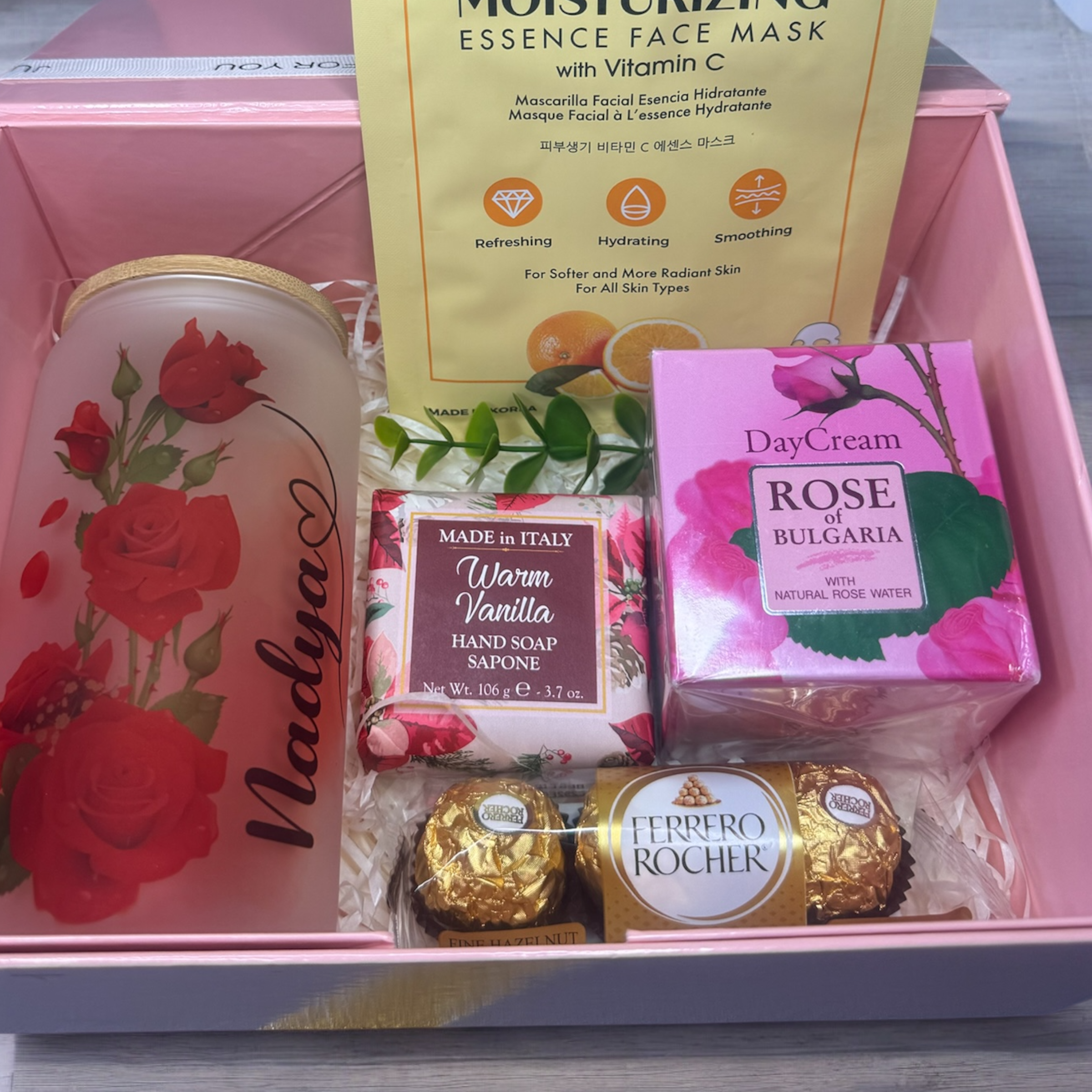 Custom name Gift box, sublimation frosted glass cup 16oz, red roses. Just for you - Sweet Vision LLC