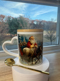 Christmas mug with lid and spoon, heart handle Sublimation mug - Sweet Vision LLC