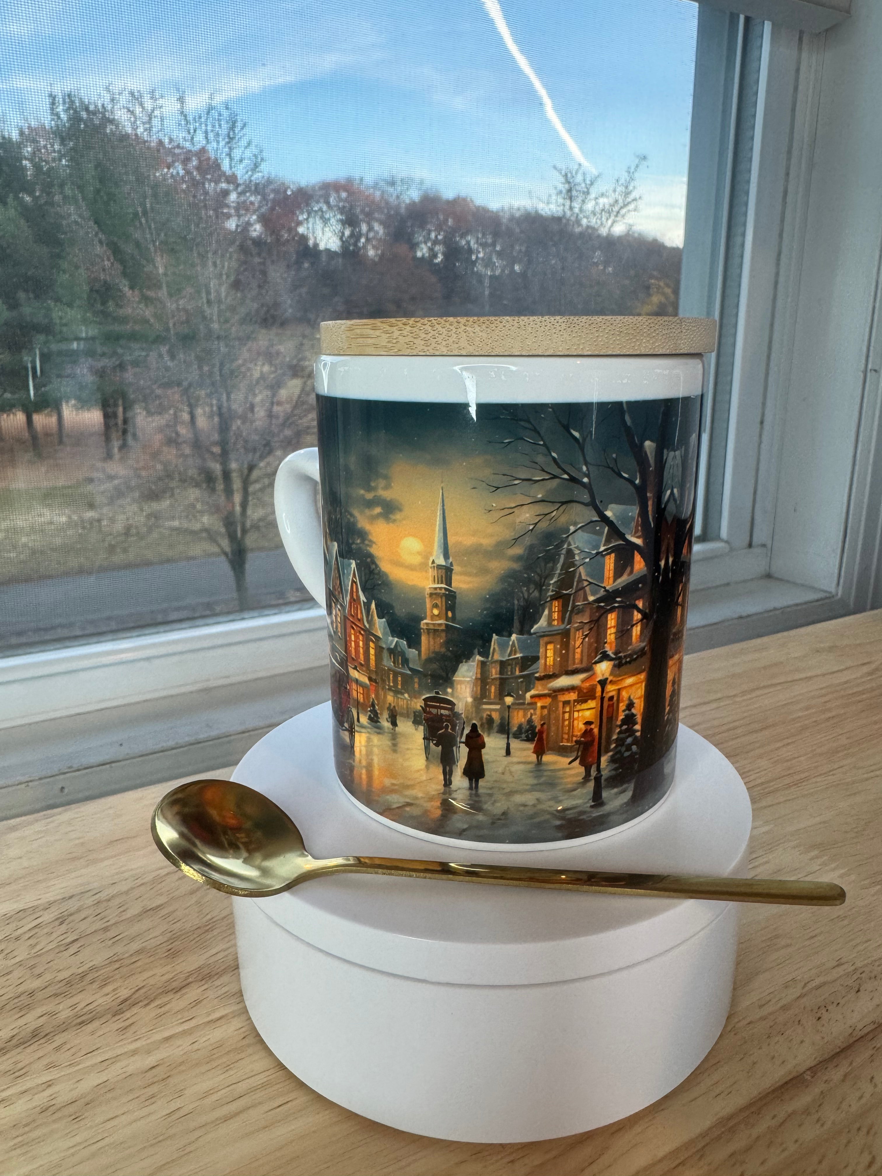 Christmas mug with lid and spoon, heart handle Sublimation mug - Sweet Vision LLC