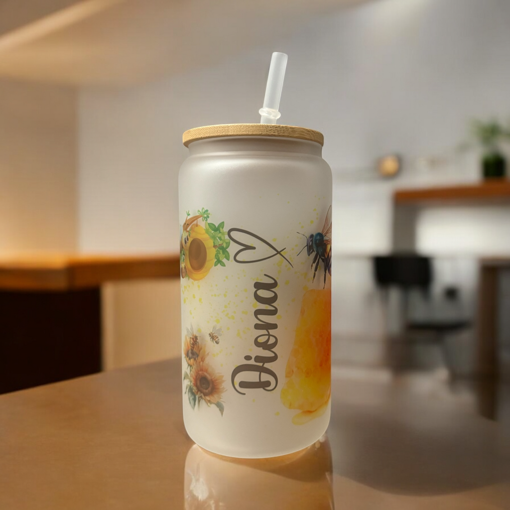 Custom name, Frosted glass cup 16oz, Iced Coffee Cup, Mom iced coffee cup - Sweet Vision LLC