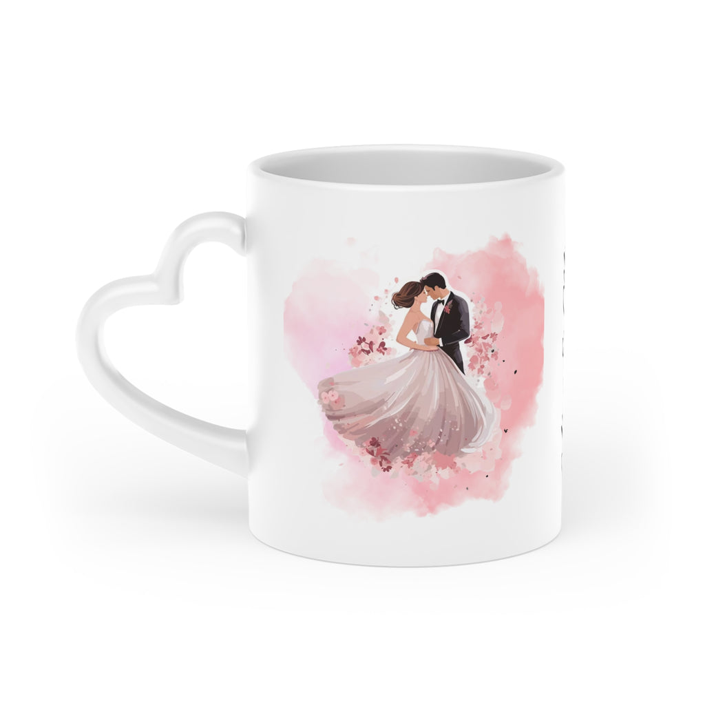 Couples Wedding mug, Sublimation mug with lid and spoon, heart handle - Sweet Vision LLC
