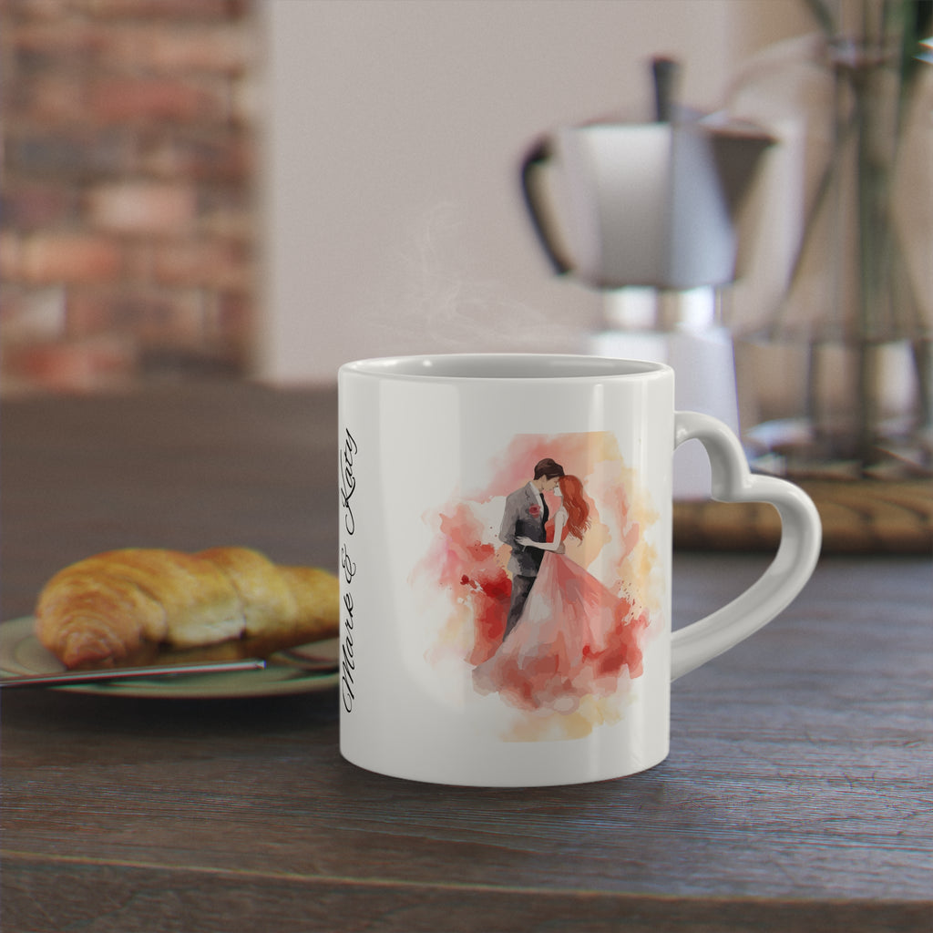 Couples Wedding mug, Sublimation mug with lid and spoon, heart handle - Sweet Vision LLC