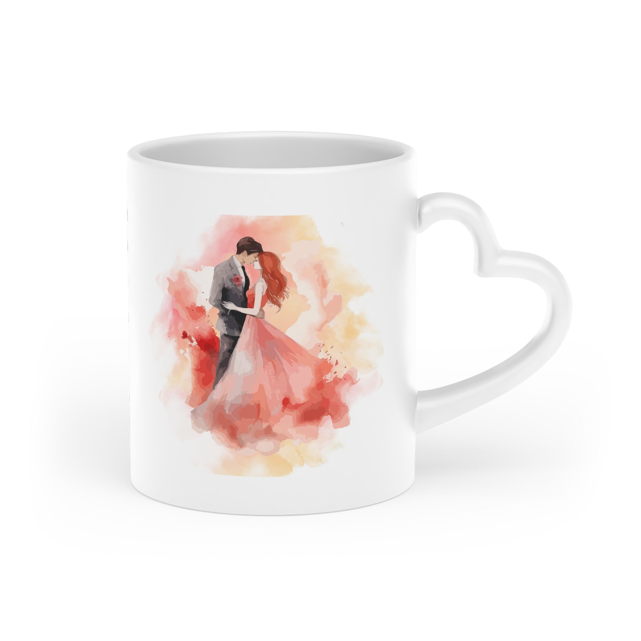 Couples Wedding mug, Sublimation mug with lid and spoon, heart handle - Sweet Vision LLC
