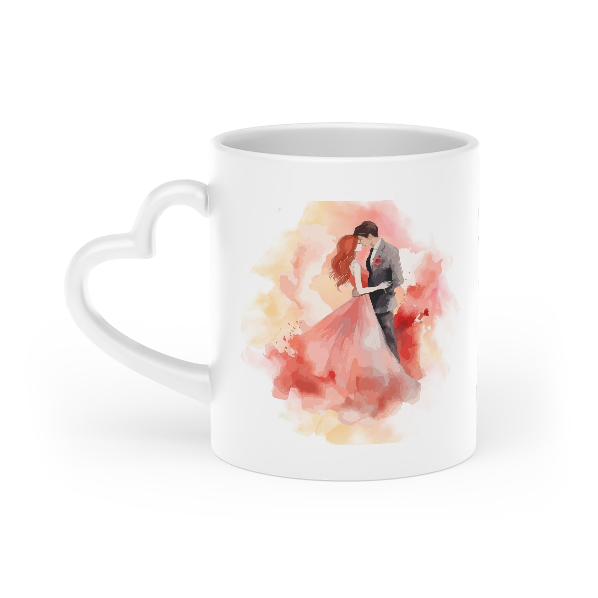 Couples Wedding mug, Sublimation mug with lid and spoon, heart handle - Sweet Vision LLC