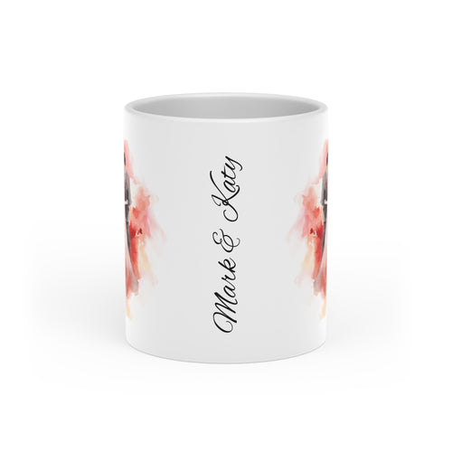 Couples Wedding mug, Sublimation mug with lid and spoon, heart handle - Sweet Vision LLC